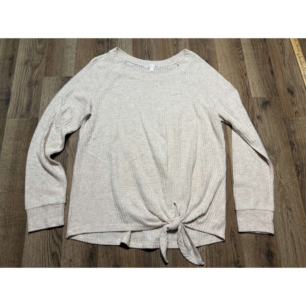 Nine Britton Shirt, Women's Size Medium, Tan, Long Sleeve, Front Twist